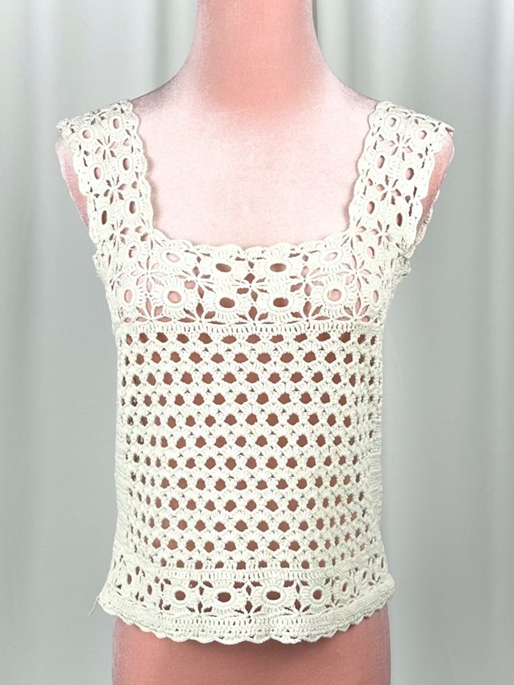 Vintage Handmade Cream Crochet Tank Top Boho Festival Cottagecore XS - Picture 2 of 16